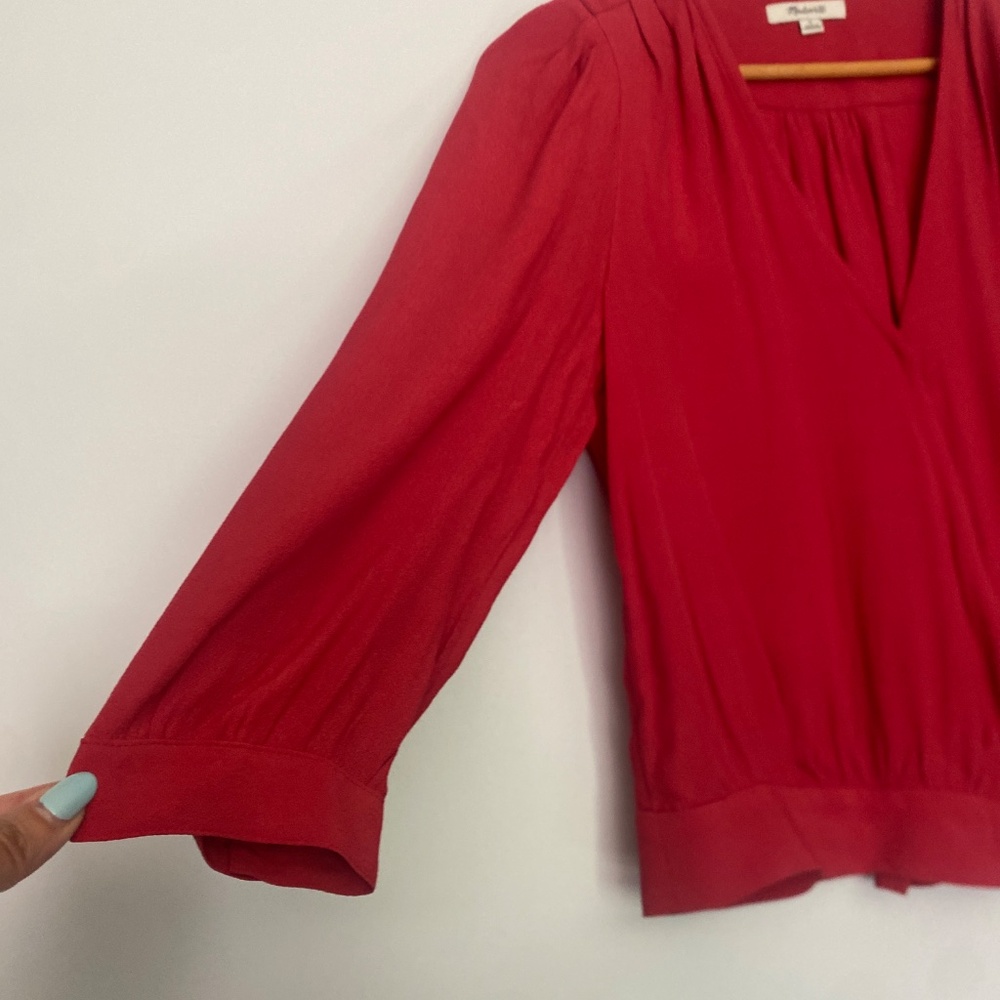 Madewell S Front Wrap Tie Balloon Sleeve Blouse Top - Picture 6 of 8